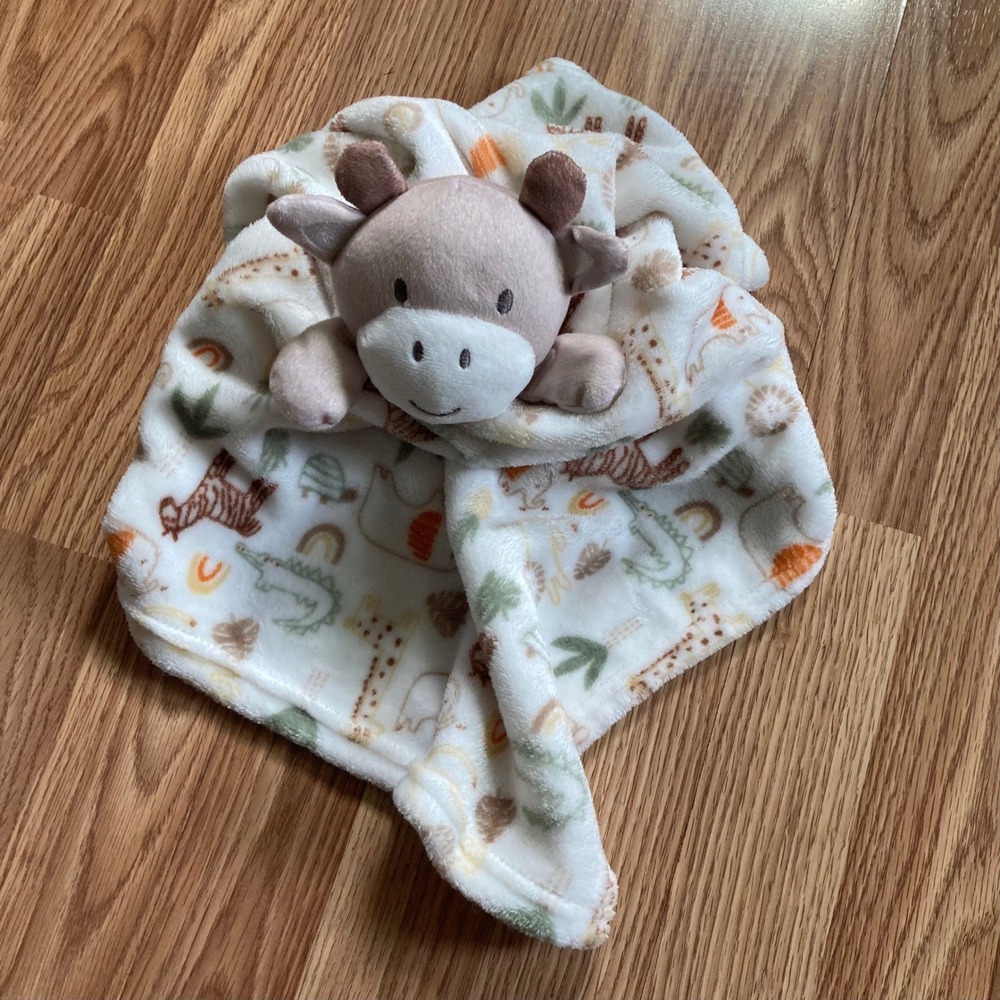 Modern Baby Giraffe Safari Elephant Lovey 24" Security Blanket Cream Beige Large